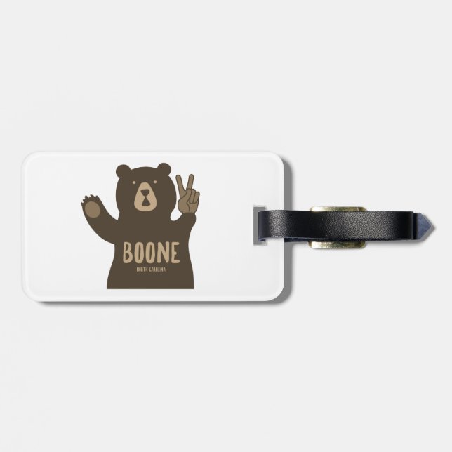 Boone North Carolina Peace Bear Luggage Tag (Back Horizontal)