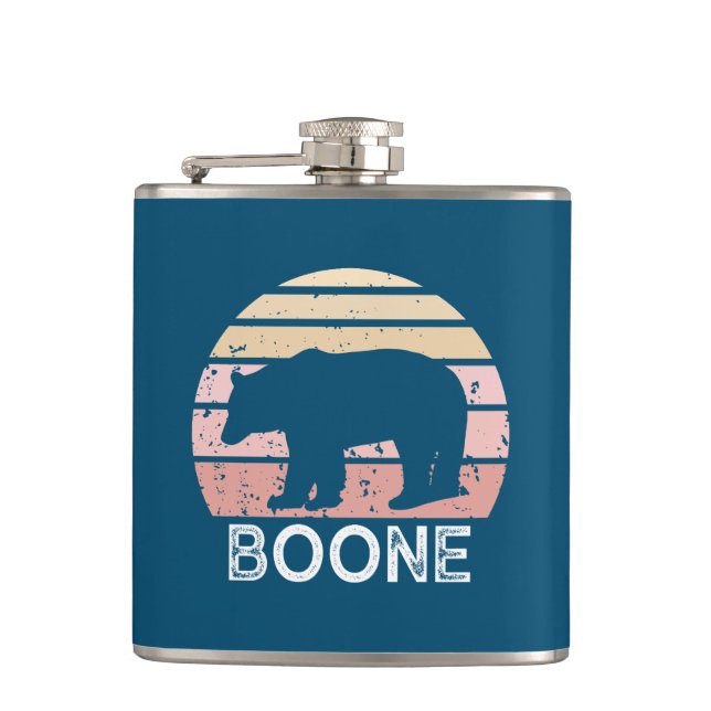 Boone North Carolina Retro Bear Hip Flask (Front)