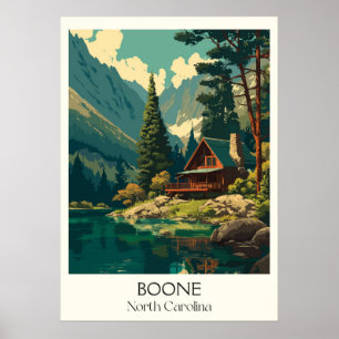 Boone North Carolina Vintage Mountain Cabin Art Poster