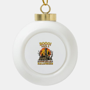 Booo Spooktacular Halloween Witch Cauldron Castle  Ceramic Ball Christmas Ornament