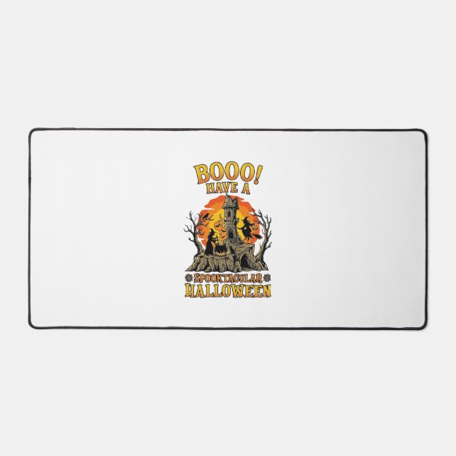 Booo Spooktacular Halloween Witch Cauldron Castle  Desk Mat (Front)
