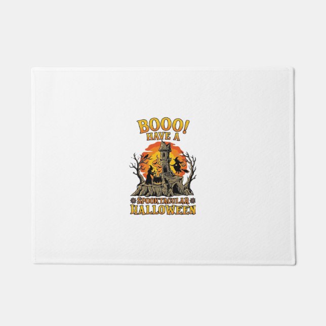 Booo Spooktacular Halloween Witch Cauldron Castle  Doormat (Front)