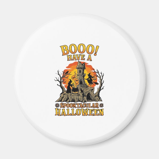 Booo Spooktacular Halloween Witch Cauldron Castle  Magnet (Front)