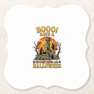 Booo Spooktacular Halloween Witch Cauldron Castle Paper Coaster