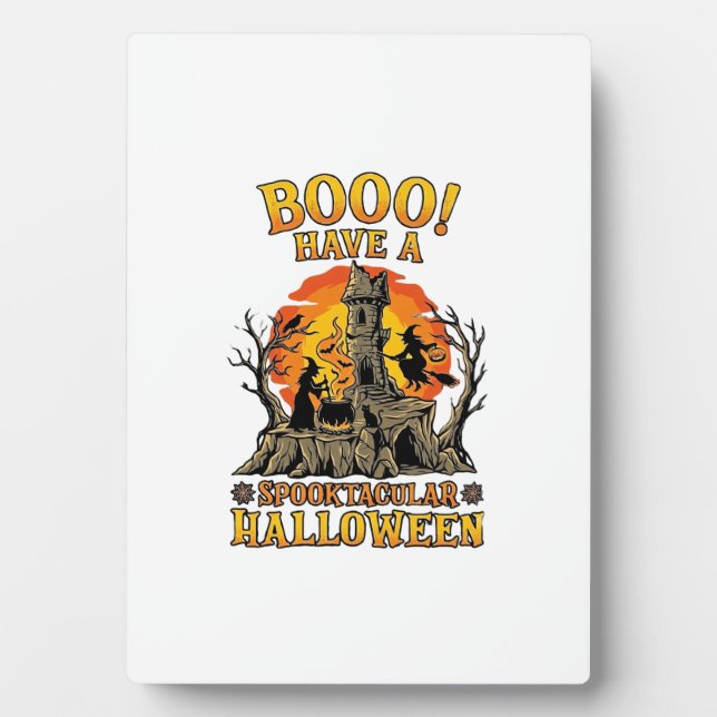 Booo Spooktacular Halloween Witch Cauldron Castle  Plaque (Front)