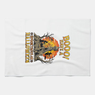 Booo Spooktacular Halloween Witch Cauldron Castle  Tea Towel