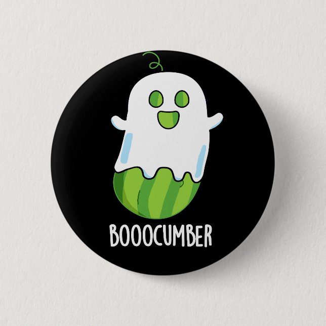 Booocumber Funny Ghost Cucumber Pun Dark BG 6 Cm Round Badge (Front)