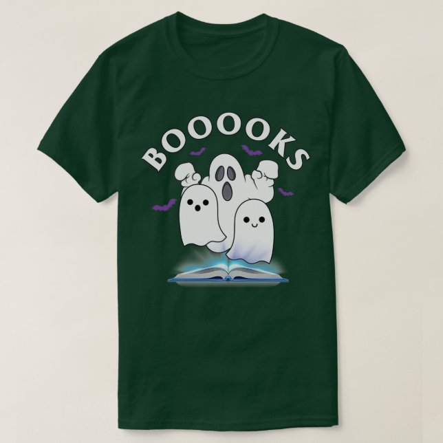 Boooks Ghost Halloween Bookworm Librarian Funny Ha T-Shirt (Design Front)