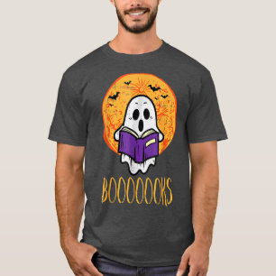 Boooks Moon Ghost Reading Halloween Bookworm Libra T-Shirt