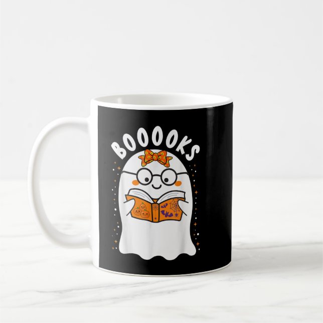 Booooks! Cute Ghost Reading Library Books Hallowee Coffee Mug (Left)