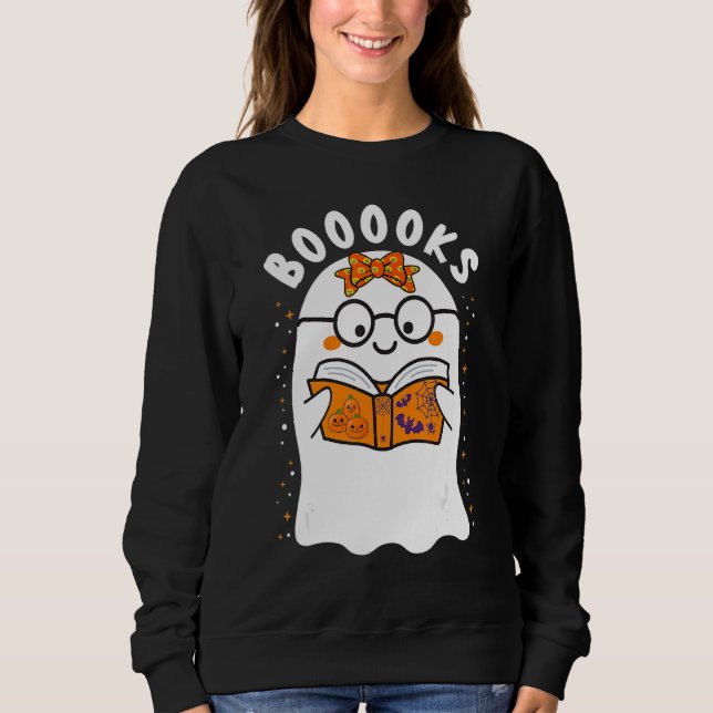 Booooks  Cute Ghost Reading Library Books Hallowee Sweatshirt (Front)