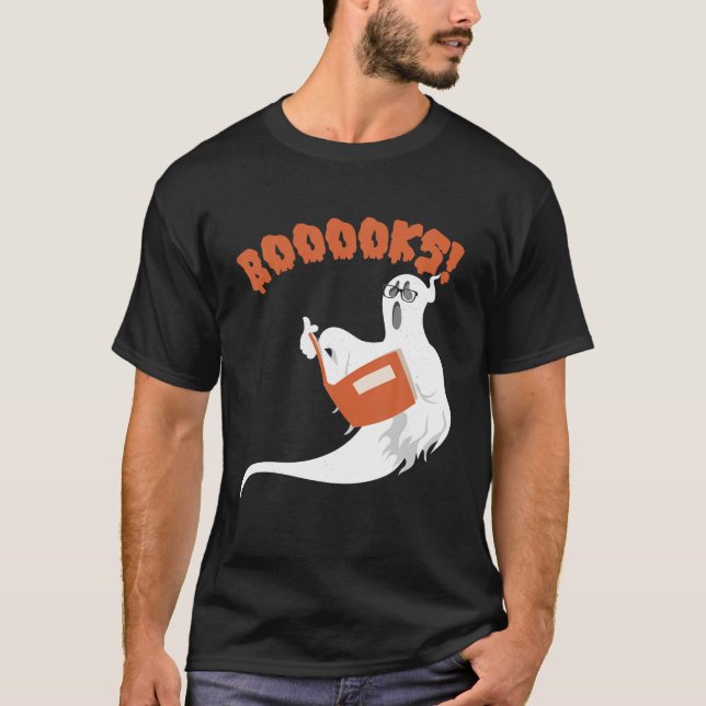 Booooks Funny Halloween Ghost Reading Books T-Shirt (Front)