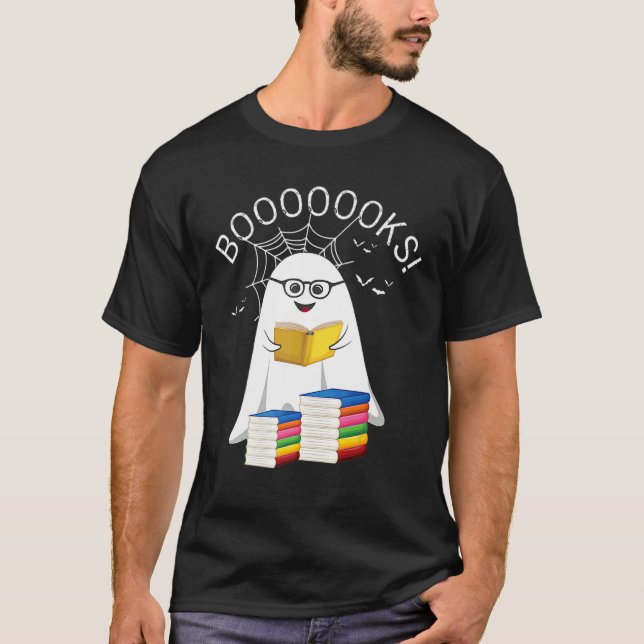 Booooks Ghost Boo Read Books Halloween Library Tea T-Shirt (Front)