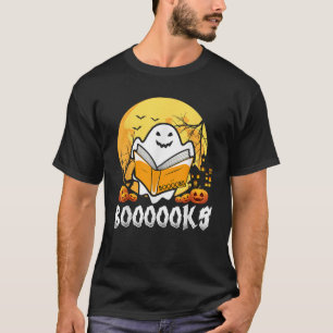 Booooks Ghost Boo Read Books Library Teacher Moon T-Shirt