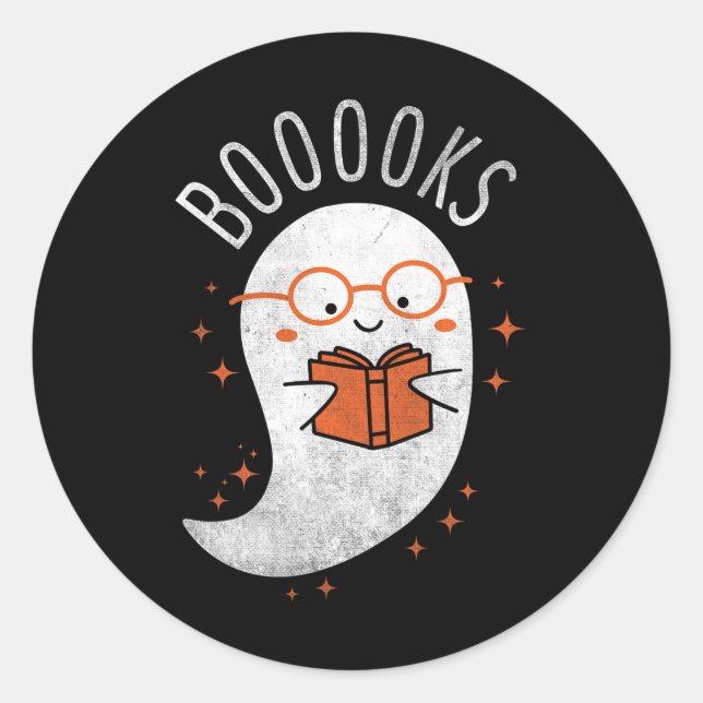 Booooks Ghost Funny Halloween Teacher Book Library Classic Round Sticker (Front)