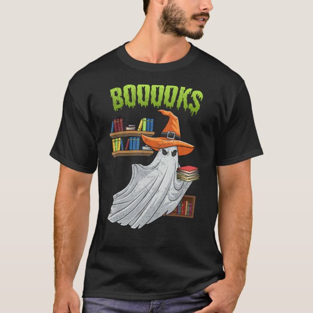Booooks Ghost  Halloween Costume Teacher Book Libr T-Shirt (Front)