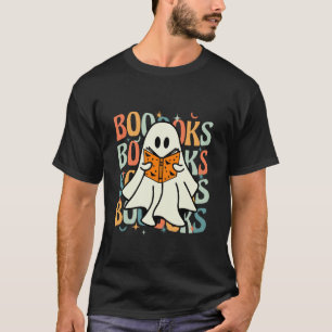 Booooks Ghost Halloween Groovy Book Reading Teache T-Shirt