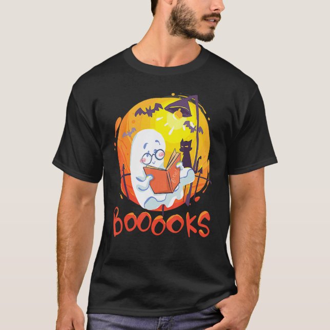 Booooks Ghost  Halloween Teacher Book Library Read T-Shirt (Front)