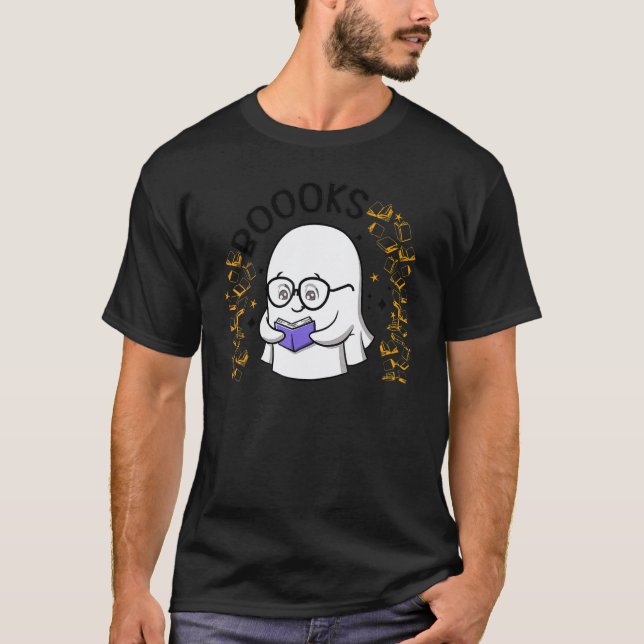 Booooks Ghost  Halloween Teacher Book Library Read T-Shirt (Front)