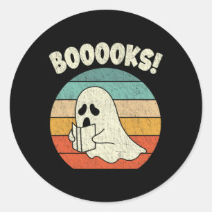 Booooks Ghost Halloween Vintage Teacher Book Libra Classic Round Sticker