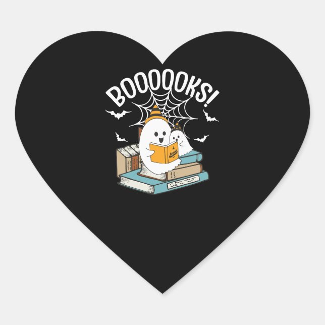 Booooks Ghost Read Books Halloween Funny Reading Heart Sticker (Front)