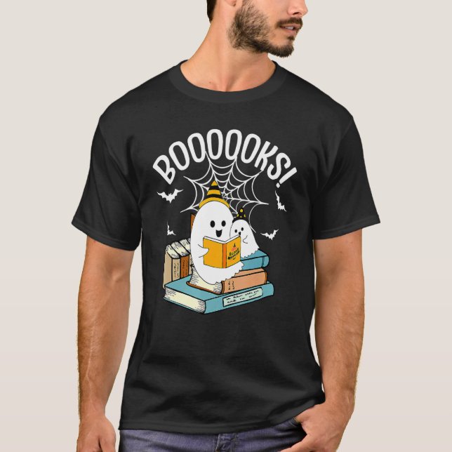 Booooks Ghost Read Books Halloween T-Shirt (Front)
