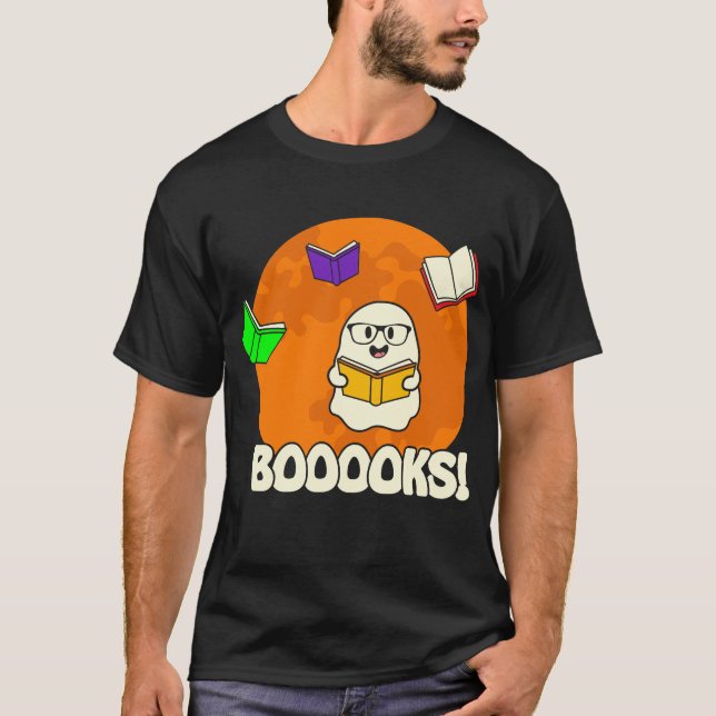 Booooks Ghost Reading Books Funny T-Shirt (Front)