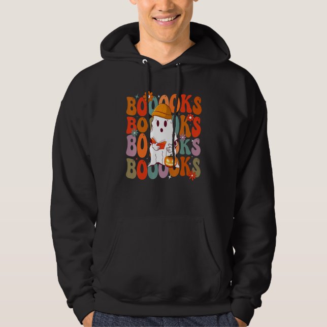 Booooks Groovy Cute Ghost Book Retro Reading Hallo Hoodie (Front)