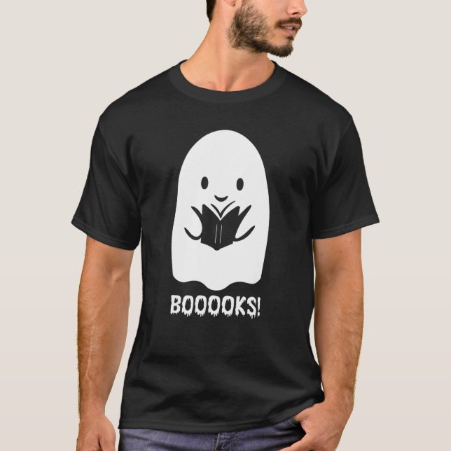 Booooks Halloween Ghost Reading  Book  Halloween T-Shirt (Front)