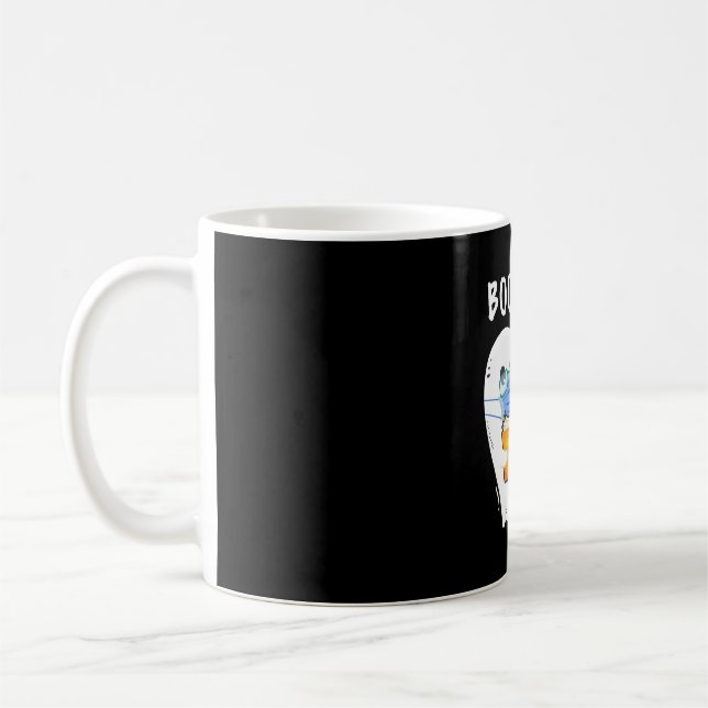 Booooks Halloween Ghost reading books and wearing Coffee Mug (Left)