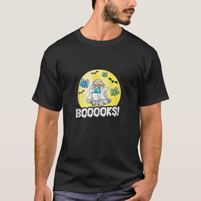 BOOOOKS Spooky Pumpkin Vampire Boo Scary Witch Bat T-Shirt (Front)