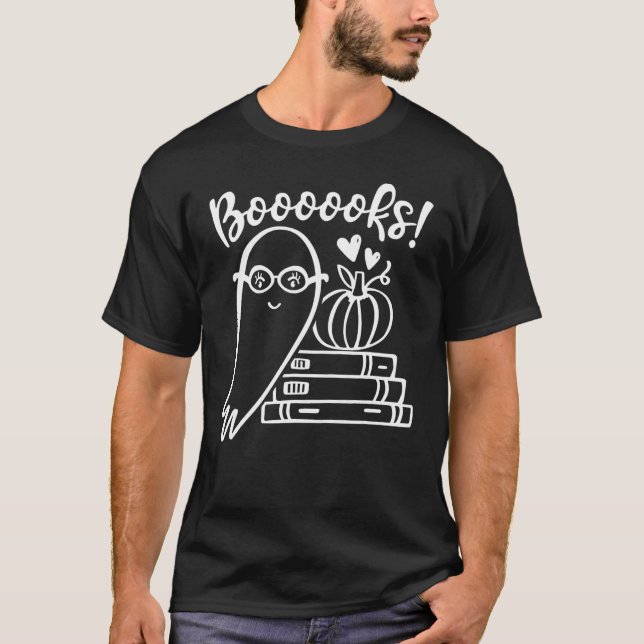 Boooooks Ghost Reading Book Halloween Reading Book T-Shirt (Front)