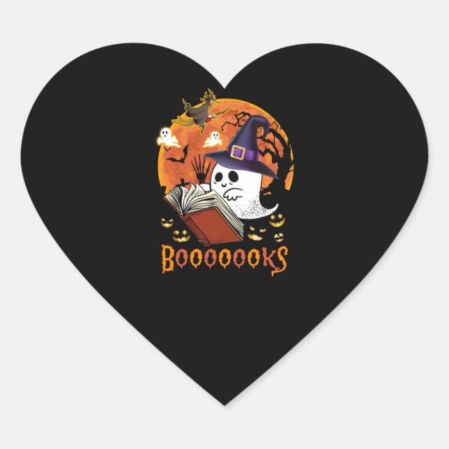 Booooooks Boo Reading Books Halloween  Heart Sticker (Front)