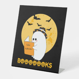 Booooooks Shirt Boo Read Books Halloween Pedestal Sign