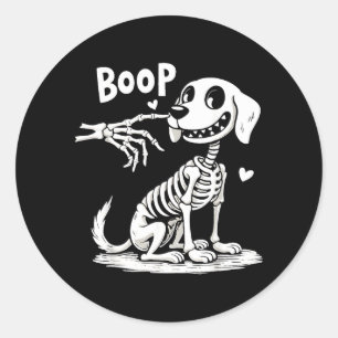 Boop Hand Skeleton And Dog Funny Halloween Dog Classic Round Sticker