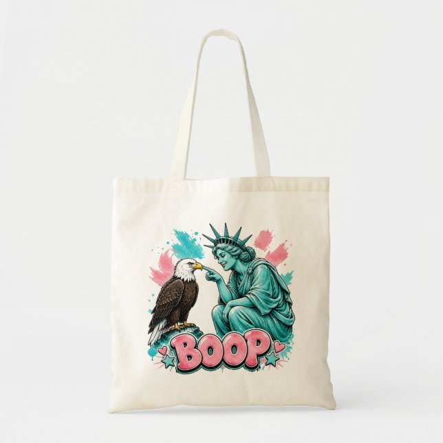 Boop – Statue of Liberty Booping a Bald Eagle Tote Bag (Front)