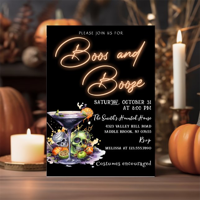 Boos and Booze Adult Cocktail Halloween Party Invitation (Creator Uploaded)