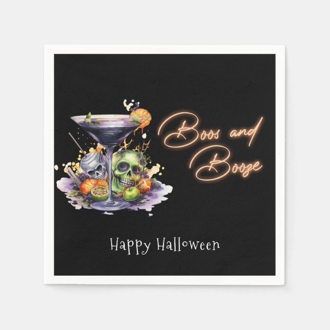 Boos and Booze Adult Halloween Cocktail Party  Napkin (Front)