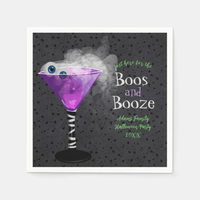 Boos and Booze Adult Halloween Cocktail Party Napkin (Front)