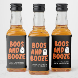 Boos and Booze Adult Halloween Ghost Black Liquor Bottle Label