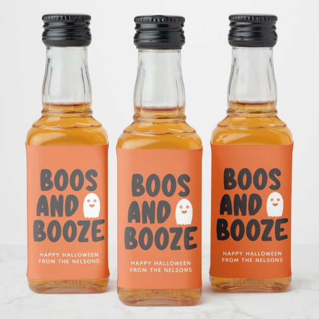 Boos and Booze Adult Halloween Ghost Orange Liquor Bottle Label (Bottles)