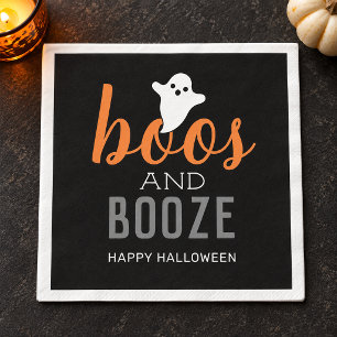 Boos and Booze Black Orange Halloween Party Napkin
