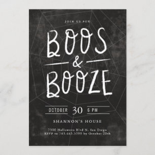 Boos and Booze Chalk Hand Lettered Halloween Party Invitation