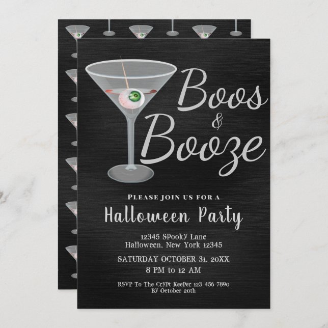 Boos and Booze Cocktail Halloween Invitation (Front/Back)