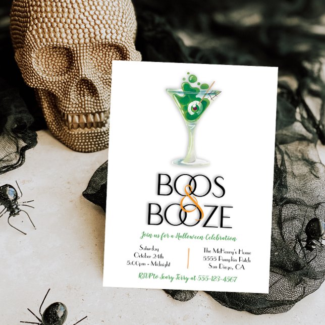 Boos and Booze Cocktail Modern Halloween Party Inv Invitation (Creator Uploaded)