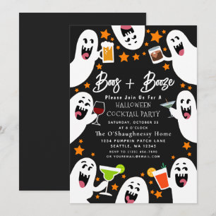 Boos and Booze Funny Ghost Adult Halloween Party Invitation