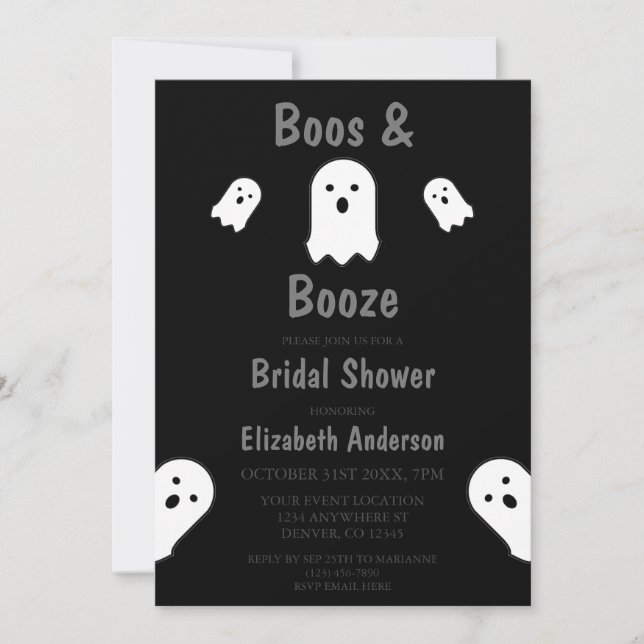 Boos and Booze Halloween Bridal Shower Invitation (Front)