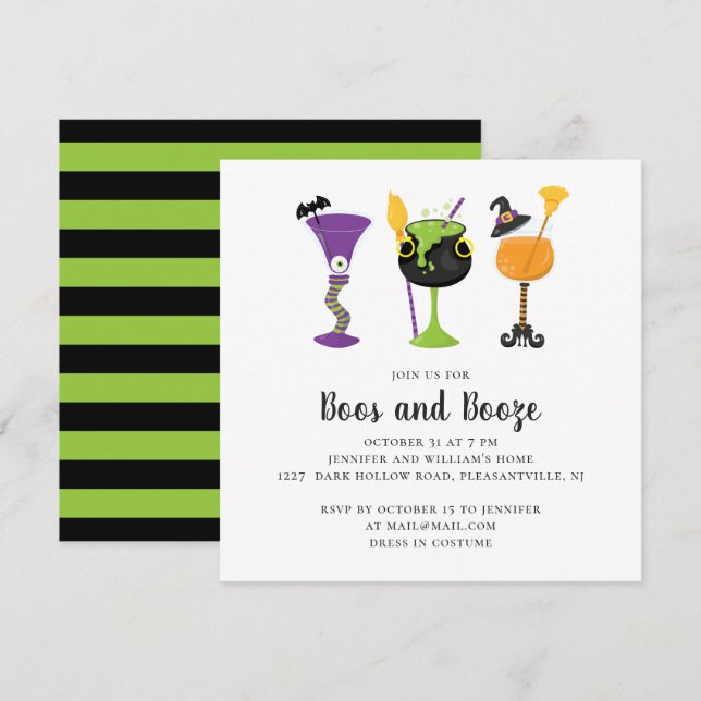 Boos and booze. Halloween costume cocktails party Invitation (Front/Back)