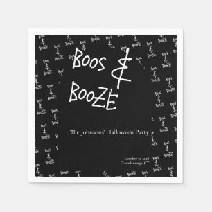Boos and Booze Halloween Party Black and White Napkin
