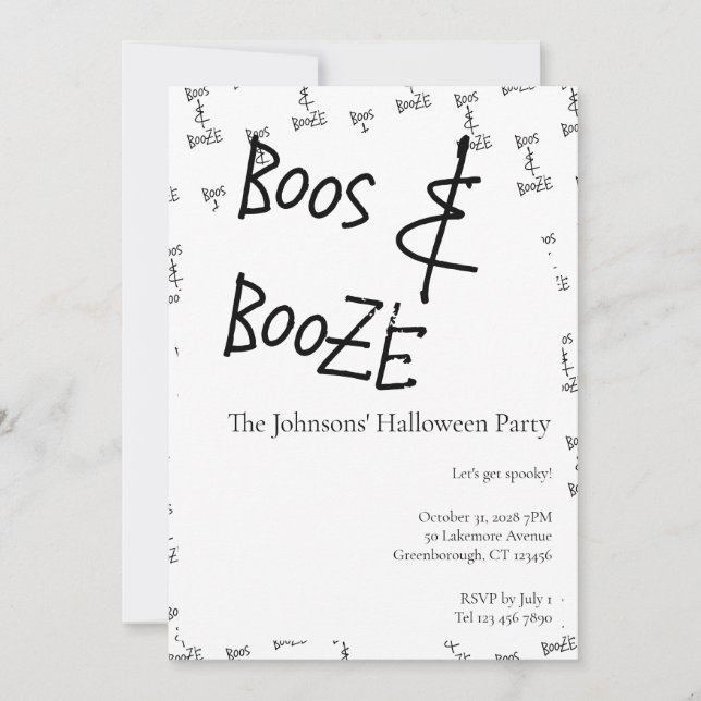 Boos and Booze Halloween Party Minimal Invitation (Front)